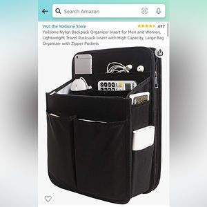 Black Nylon Backpack Organizer Insert